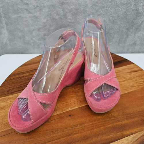 Sundance Plataforma Gamuza Tacones 6 Rosa Punta Abierta Cordones Cuero Italiano Coqueta - Imagen 12 de 13
