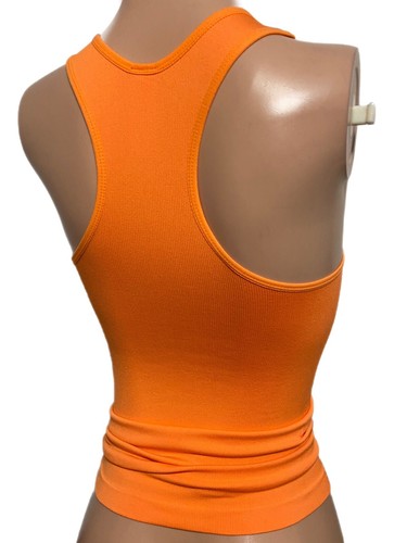 Camiseta sin mangas ajustada acanalada espalda cruzada naranja estilo Y2K elástica ajustada entrenamiento yoga - Imagen 3 de 3
