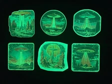 Alien UFO Abduction Sticker Glow in the Dark Vinyl Decal Sci-Fi Laptop Wall