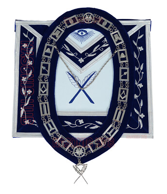 Masonic Blue Lodge Officer 100% Lambskin Apron  - SECRETARY + Chain Collar