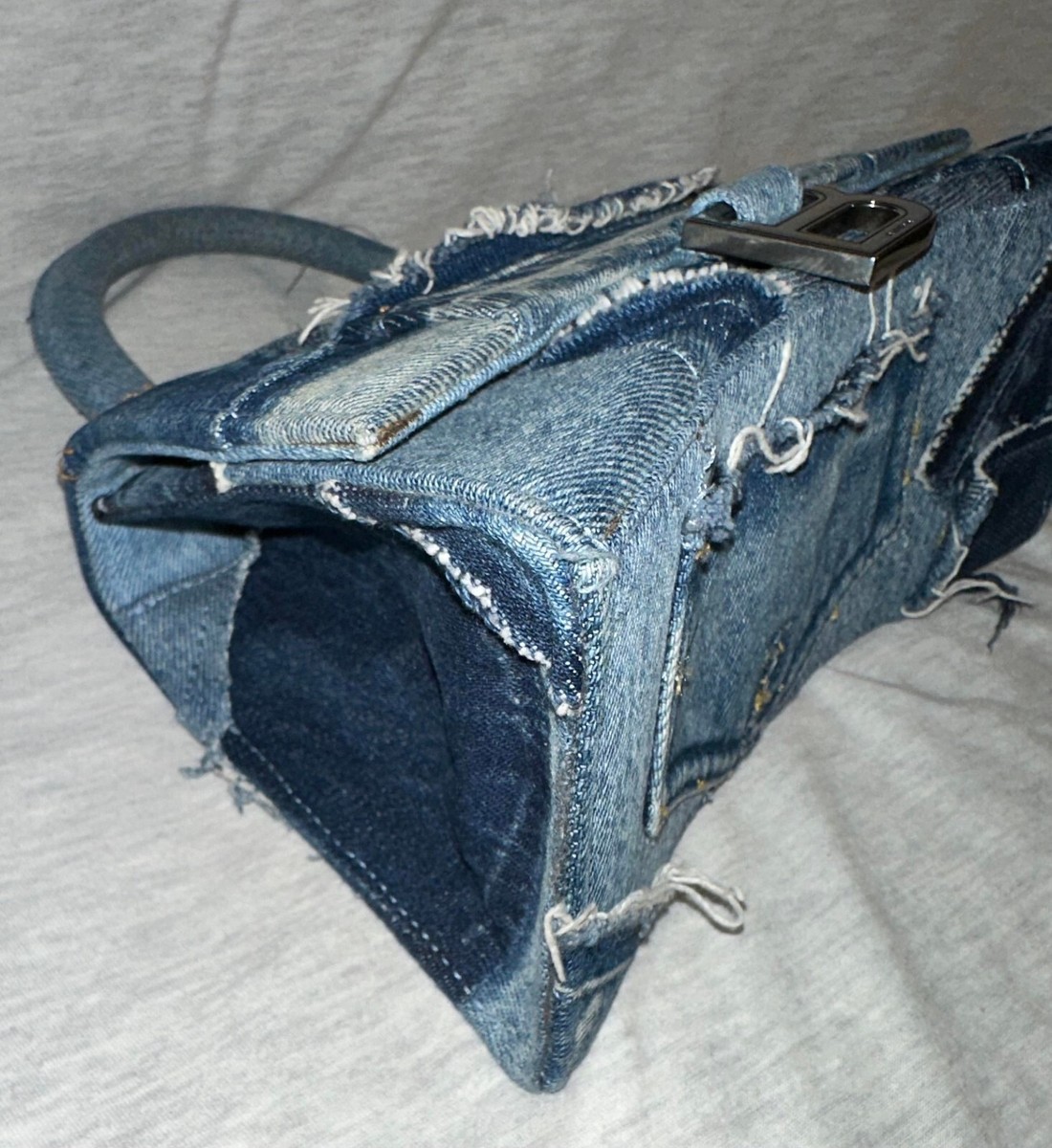 NEW BALENCIAGA Denim Patchwork Hourglass UPCYCLED BAG PURSE