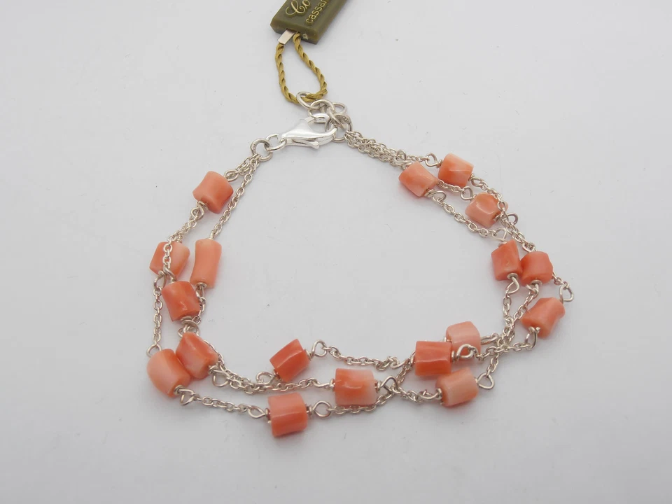 Braccialetto in Argento 925 con Corallo Naturale Rosa - bracciale - - Immagine 2 di 4