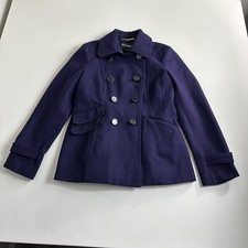 Express Womens Pea Coat Double Breasted Wool Blend Size M Purple Long Sleeves
