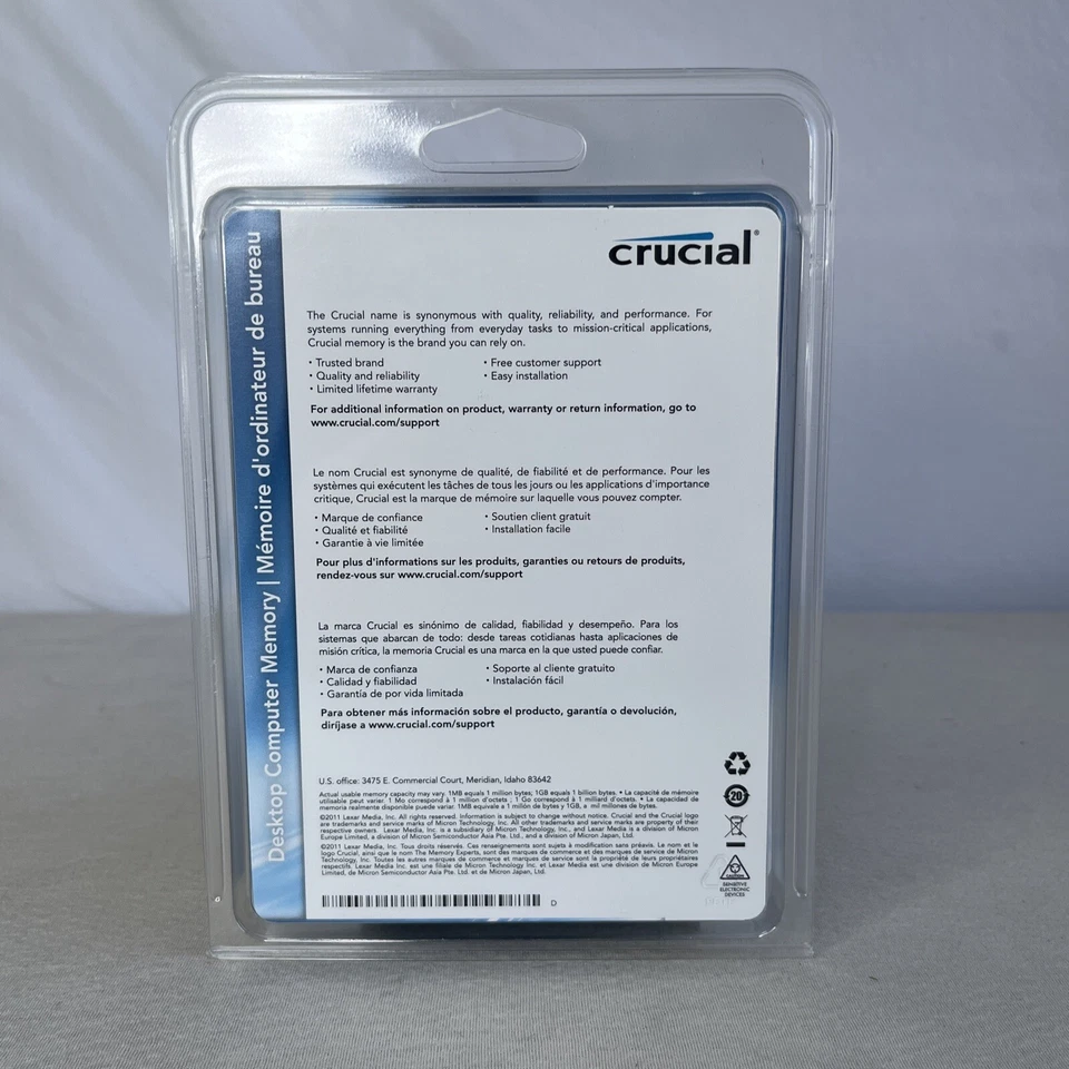 CRUCIAL CT25664AA800 2GB 240 PIN DDR2 DIMM PC2-6400CL6 - Image 2 of 3
