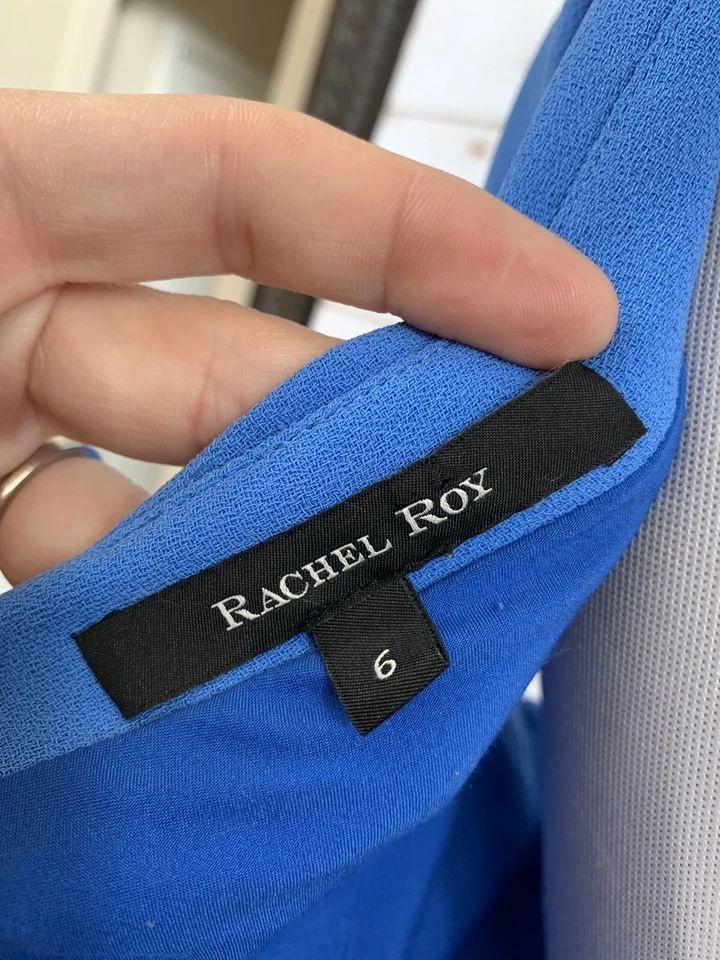 Rachel Roy Draped Matisse Blue Sheath Dress Size 6 Career Cocktail Business $445 - Image 2 of 4