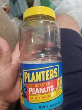 Vintage Planters Peanuts Glass Jar Mr. Peanut 16 oz, Dry Roasted lightly salted 