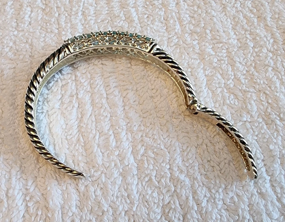 BLUE DIAMONIQUE CZ STAINLESS STEEL HINGED CUFF BRACELET - Image 4 of 4