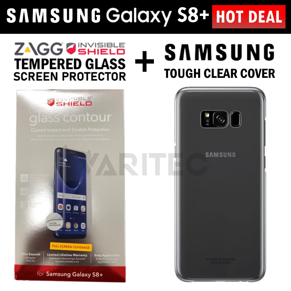 Zagg S8 Plus Glass Screen Protector Samsung Clear Case Cover for