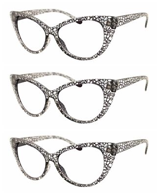 Retro Vintage Women Gray Clear Big Cat Eye Reading Glasses