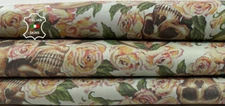 SKULLS & FLOWERS PRINT ON Soft Italian Lambskin Leather hides 5sqf 0.9mm #C4290