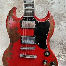 US Warehouse SG Relic Red Solid Body Electric Guitar Chrome Parts HH Pickups