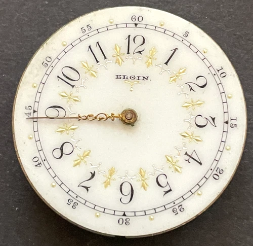 Antique 1903 Elgin Grade 206 Pocket Watch Movement Parts Fancy Dial 6s 7j USA