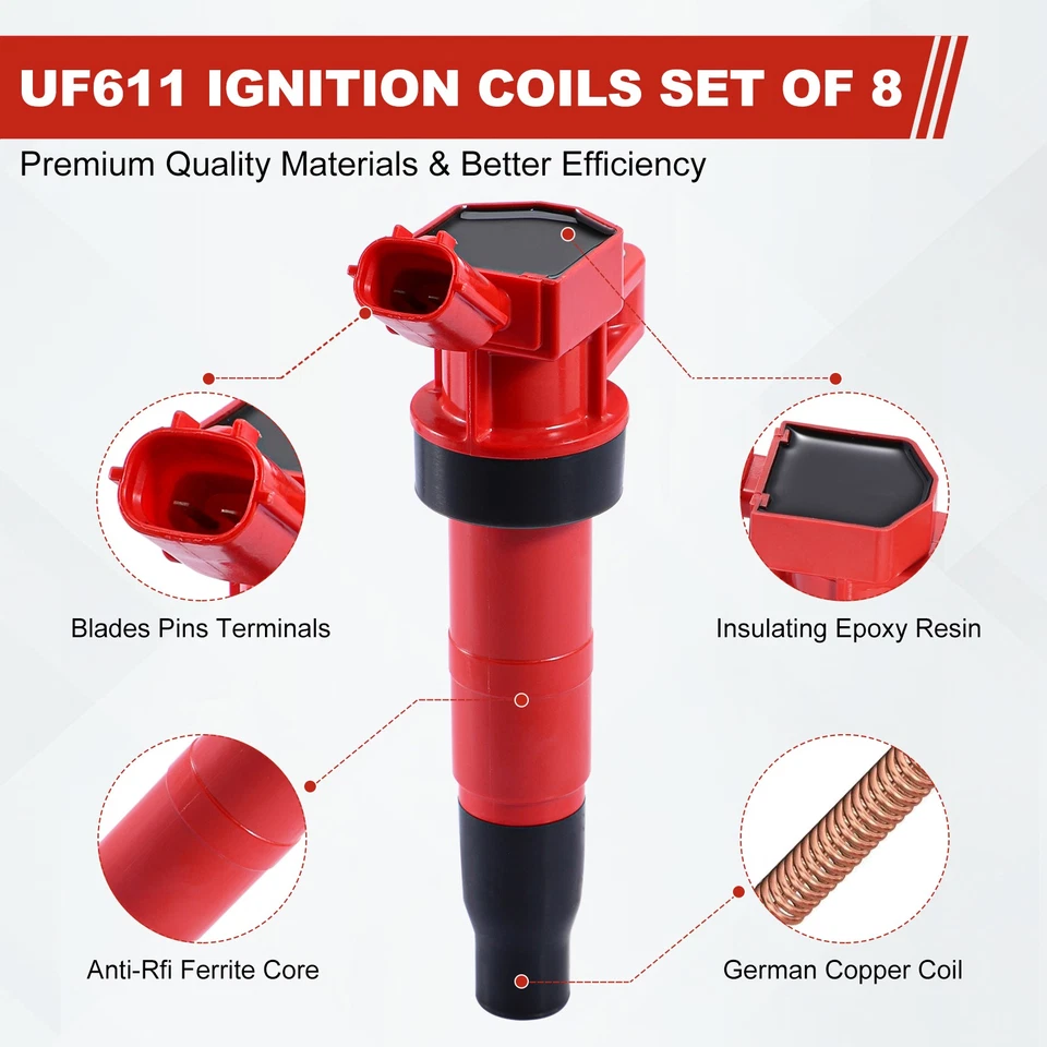 UF611 Ignition Coil and Iridium Spark Plug For 2009-2012 Hyundai Genesis 4.6L V8 - Image 4 of 4