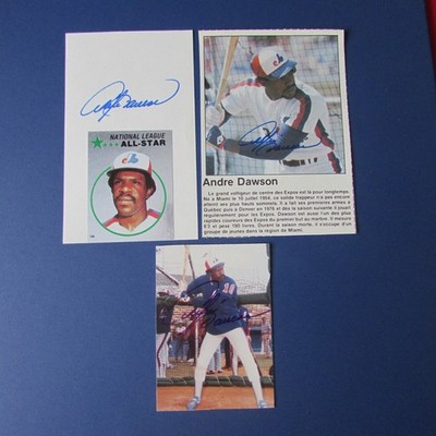 ANDRE DAWSON  (3 DIFF)  SIGNED  INDEX 3X5  KODAK  INSERT  1980  1982 EXPOS  CUBS