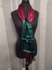 NEW Reversible Satin Scarf Burgundy Green With Tags "Color" Brand 18" x 70"
