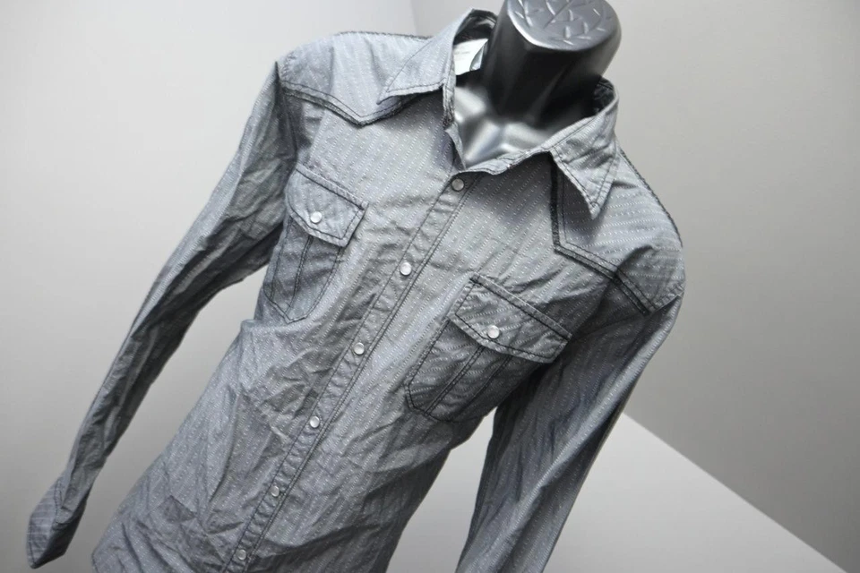 Camisa BKE Hebilla Perla Occidental A Presiones Estándar Gris Manga Larga Para Hombres Talla XL NUEVA CON ETIQUETAS Foto 4 de 4