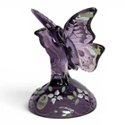 Fenton Art Glass Figurine Butterfly on Branch Violet Hand Painted M. Nutter 4.5”