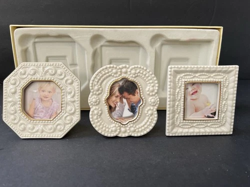 Vintage Classic Lenox Set Of 3 Beaded Picture Frames Gold Trim New In Box