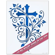 Christian Cross Stencil Floral Vine Faith Church Easter Religious - 10 mil