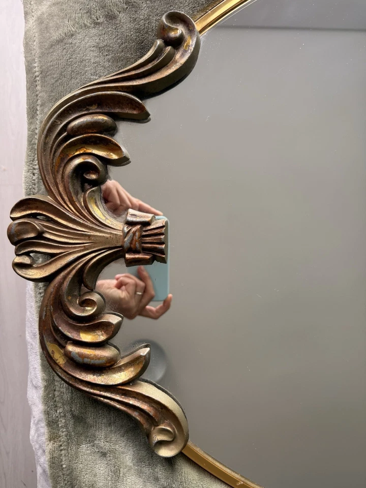 Pair of Large Vintage Ornate Gold Oval Wall Mirrors 44.5x25.5” Rococo Regency - Image 4 of 4