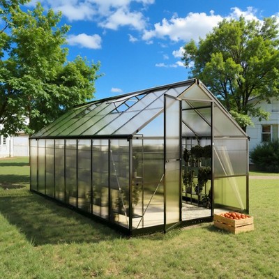 8x16 FT  Polycarbonate Green House for Outside Garden Backyard, Black
