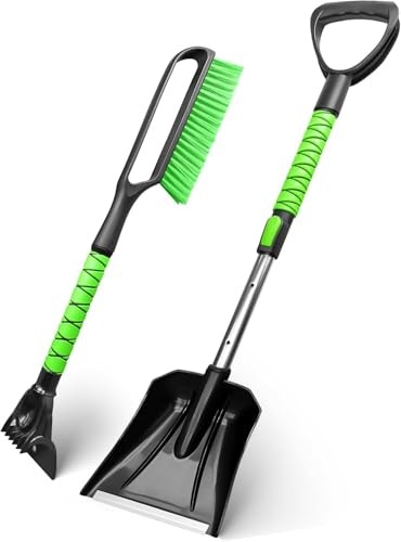  Snow Brush and Emergency Snow Shovel for Car, Extendable Snow 39 Inch Green