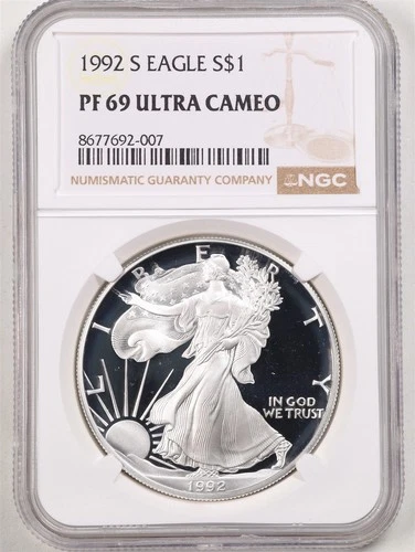 1992-S 1oz Proof Silver American Eagle PF69UCAM NGC 8677692-007