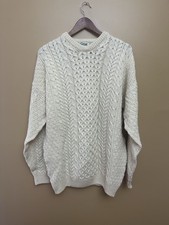 Carraig Donn Fisherman Sweater Mens Large Ivory Wool 3D Cable Knit Irish Vintage