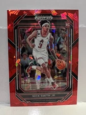 Nick Smith Jr. Arkansas 2023 Prizm Panini RC No. 50 Red Cracked Ice