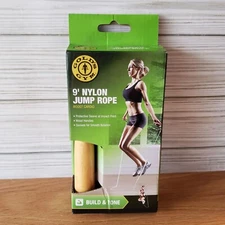 Gold's Gym 9' Nylon Boost Cardio Jump Rope Swivel Wood Handles Impact Sleeve NIB