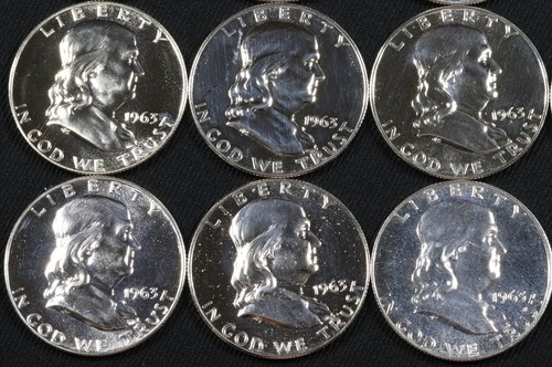 Rotolo da 20 ~ 1963 Ben Franklin Proof 90% argento mezzo dollaro non circolato B - Foto 5 di 12