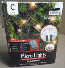 100 Clear Micro Bulbs Indoor String Lights Green Wire 8 Function Control Box