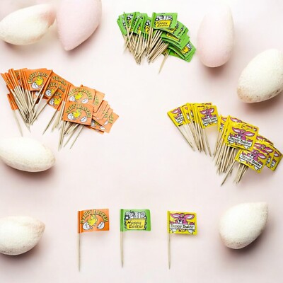 Lot Of 144 Happy Easter Multicolor Paper Cake Cupcake Topper Flags Decorations