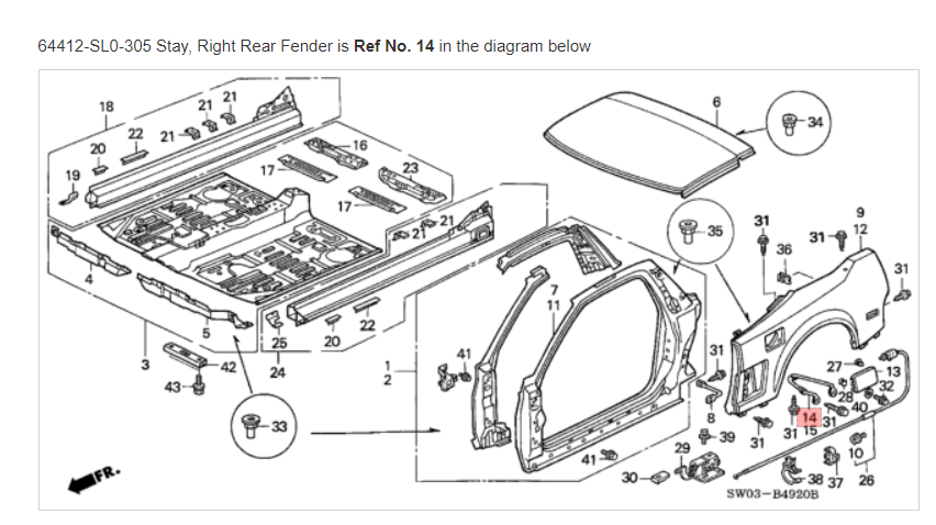 HONDA ACURA GENUINE OEM NSX Stay, Right Rear Fender ☆ 664412-SL0