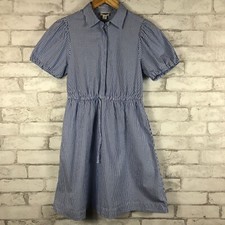 J.CREW FACTORY Short Sleeve Blue Striped Tie Waist Collared Dress sz 00 BT113