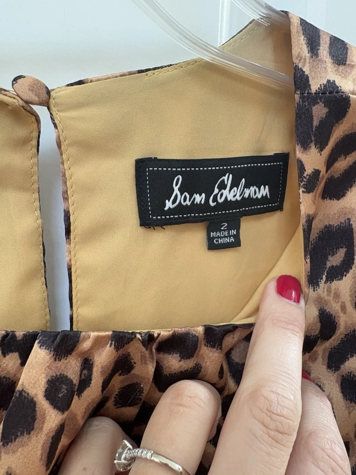 Sam Edelman животное гепард печать 3/4 рукав короткое платье размер 2 классический шик - Изображение 3 из 4