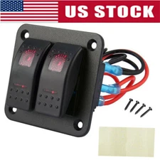 Red LED 2 Gang ON-OFF Toggle Switch Panel 2 USB 12V Car Boat Marine RV Truck
