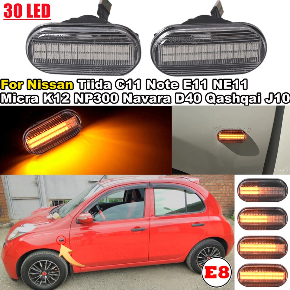 Clear For Nissan Tiida C11 2004 2005 2006 07-2011 LED Dynamic Side Marker Light - Image 2 of 4