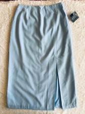 Light Blue Sag Harbor Midi Skirt w/ Front Slit Back Zip Closure Size 8P Petite