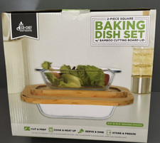 Eco + Chef 2 Piece Baking Dish Set W Bamboo Cutting Board Lids 8.5 & 10.5 Gift