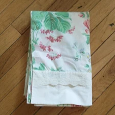 VTG Martex West Point Pepperell Twin Flat Sheet Pink Cabbage Rose No Iron Percal