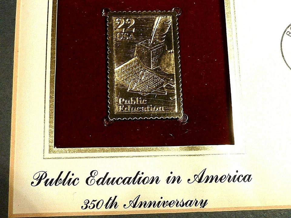 First Day of Issue STAMP 1985 Gold "Public Education in America" Framed 21"x 11" - Image 2 of 4