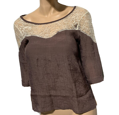 BUCKLE BKE Red Top Brown Cream Sweetheart Lace Shirt Women s Size S Small NWT