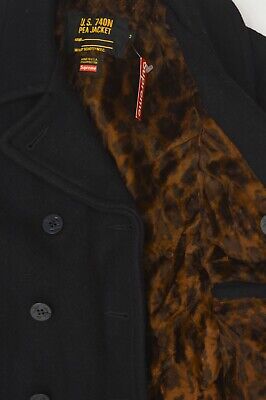 SUPREME x SCHOTT FUR LINED PEACOAT - BLACK - MEDIUM - VERY SUPREME x SCHOTT FUR LINED PEACOAT - BLACK - MEDIUM - VERY