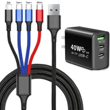 4 in1 Multi USB Charging Cable Fast Charger Cord For iPhone/Samsung/Type C/Micro