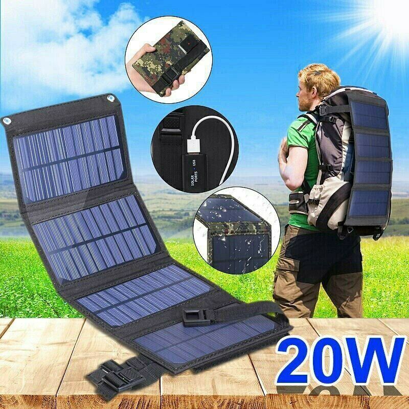 20W Solarpanel Solarmodul Akku Power Bank Handy USB Ladegerät Camping Wandern DE