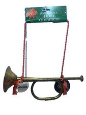 Vtg Solid Brass Bugle Horn Military Christmas Wall Art Home Decor NOS