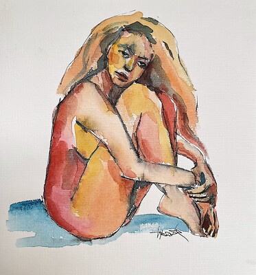 Abstract Watercolor Aquarell auf Papier Nude Erotik Akt Figurative Bild