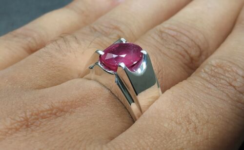 Natural Oval Cut 4.5 Carat Red Ruby Sterling Silver 925 Handmade Yakoot Men Ring - Picture 12 of 12