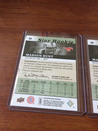2013 Upper Deck SMU Fútbol Novato Margus Hunt Lote de 2 - Imagen 3 de 4